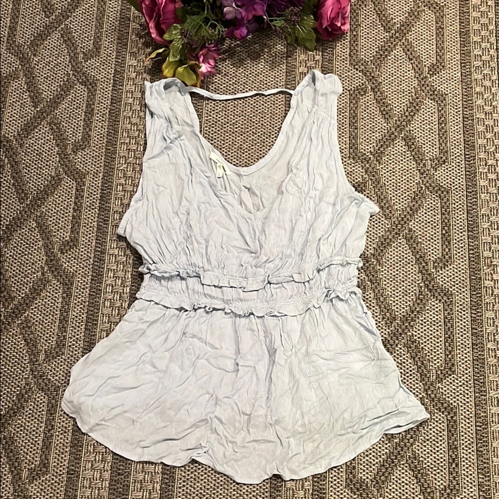 Maurices Light Blue Ruched Tie Front Tank Top Size Large